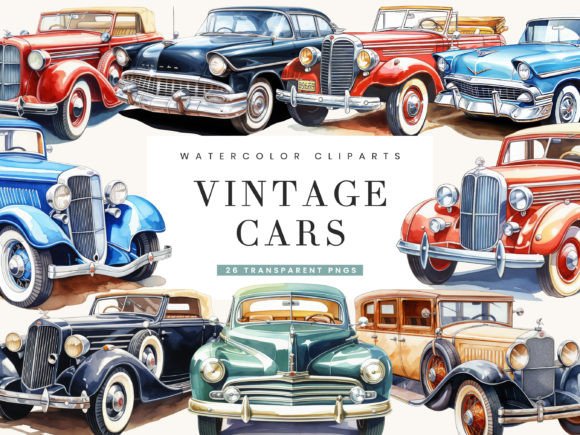 Download Watercolor Vintage Cars Clipart Bundle - Cars Collection